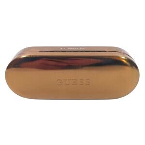 GUESS Gold Hard Eyeglass 6" Clamshell Case Glasses Holder Logo Brown Felt Lining